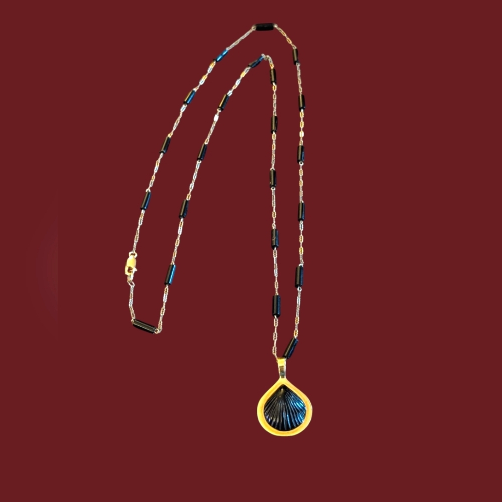 Bernard K. Passman #4 18K Black Coral Seashell Pendant 14K Chain Replaced Clasp - Picture 1 of 13